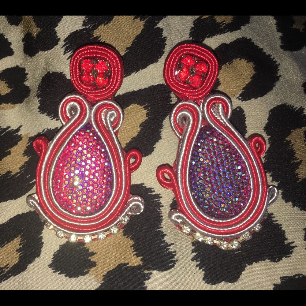 NEW Handmade Iridescent Red Earrings NWOT - Picture 3 of 5